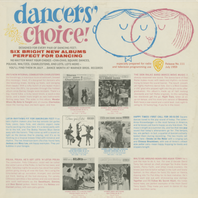 Dancer's Choice Selections from Warner Bros Albums For July 1959