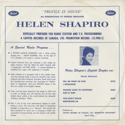 Profile In Sound An Introduction To Singing Sensation Helen Shapiro