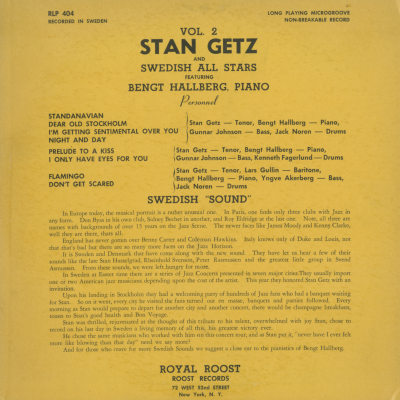 Vol 2 Stan Getz And The Swedish All Stars