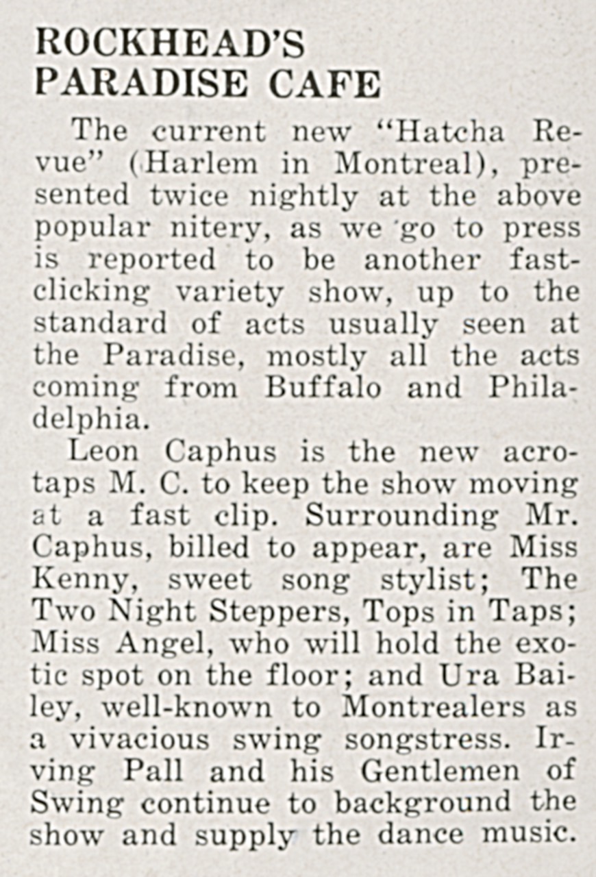 Rockheads Paradise Cafe newspaper clipping July 1946
