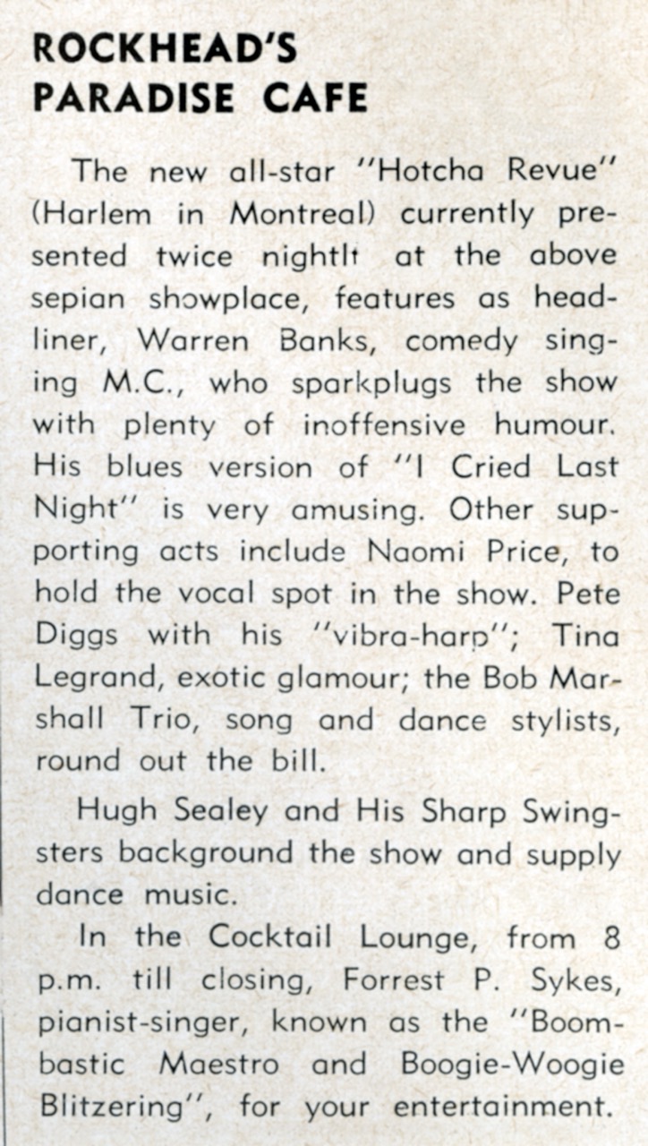 Rockheads Paradise newspaper clipping Montreal July 1948
